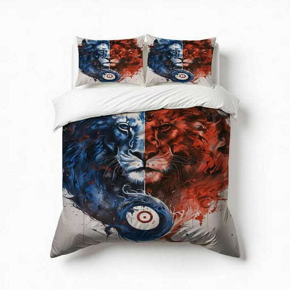 Lion Yin Yang Art Print Bedding Set 3 Pcs Soft Microfiber Quilt Cover For Bedroom Decor, Comforter Cover With 2 Pillowcase