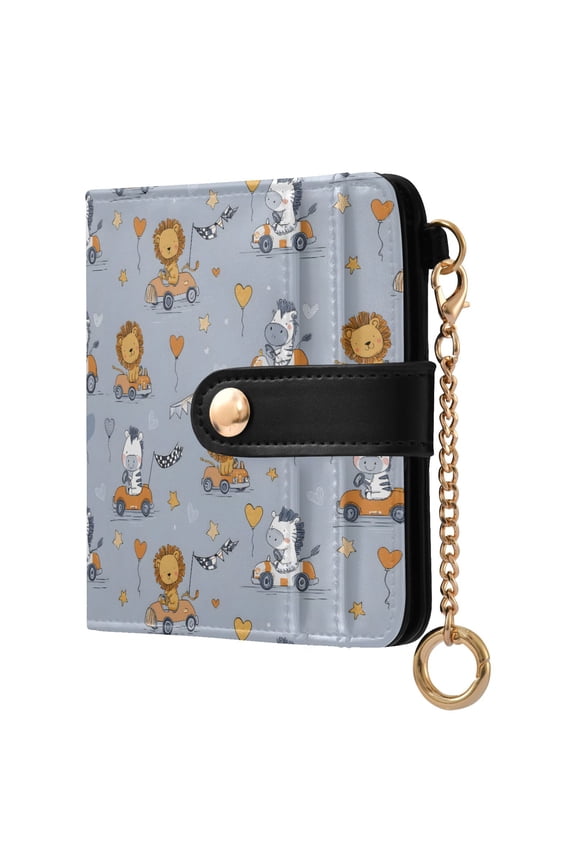 Lion Zebra Small Wallet for Women RFID Blocking Bifold PU Leather Credit Card Holder with Zipper Coin Pocket Compact Cute Travel Purse Magnetic Snap 7 Card Slots