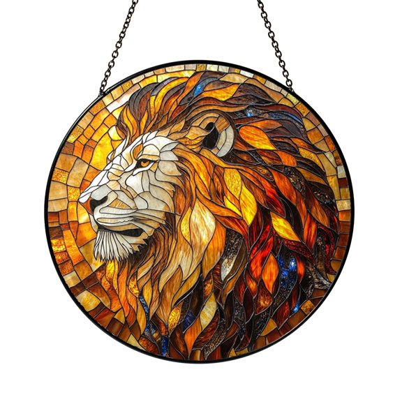 Lion Zodiac Symbol Window Sun Catcher, Bright Stained Glass Style Hanging Decor, Horoscope Gift Idea