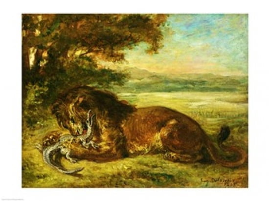 Lion and Alligator 1863 Canvas Art - Eugene Delacroix (36 x 24)