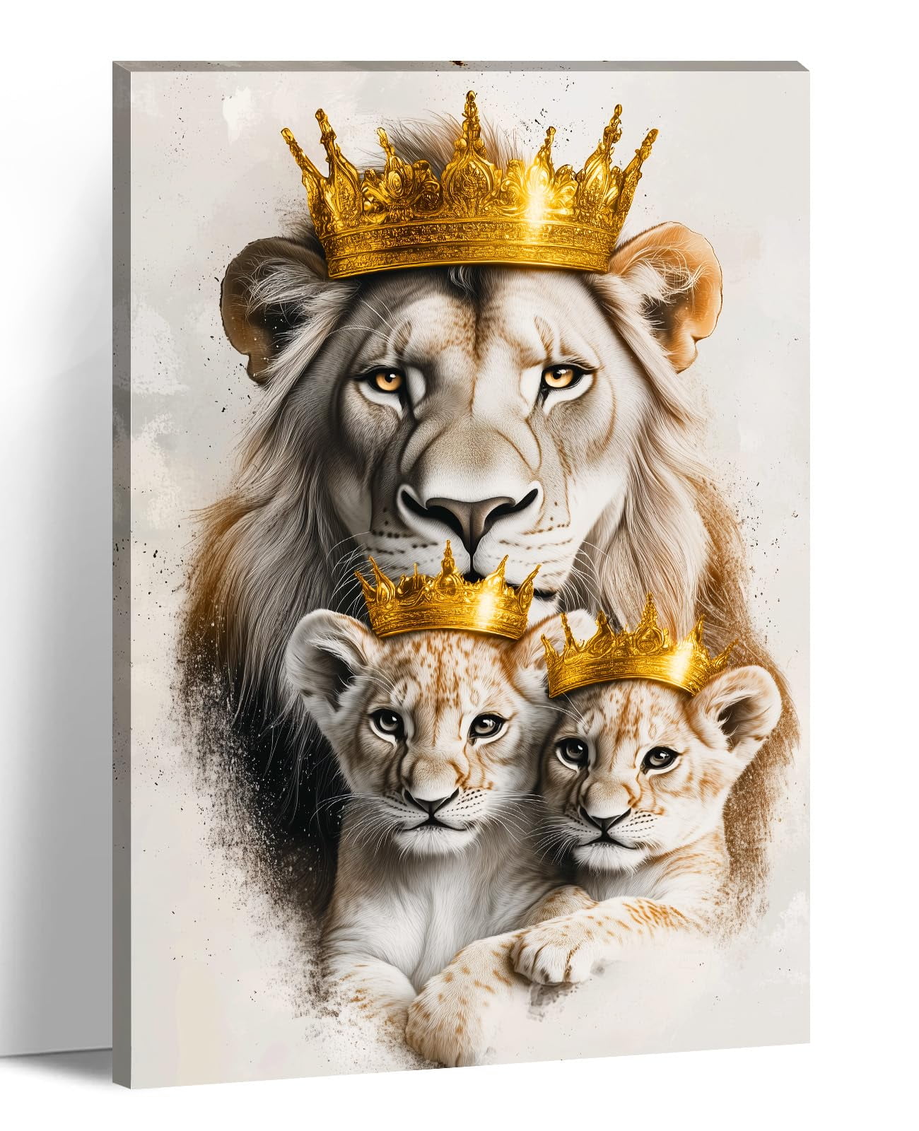 Lion and Cub Canvas Art, King Lion Watercolor Painting, Vintage Wall