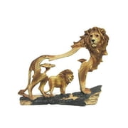 Lion and Cub Walking in the Wild Faux Wood Figurine