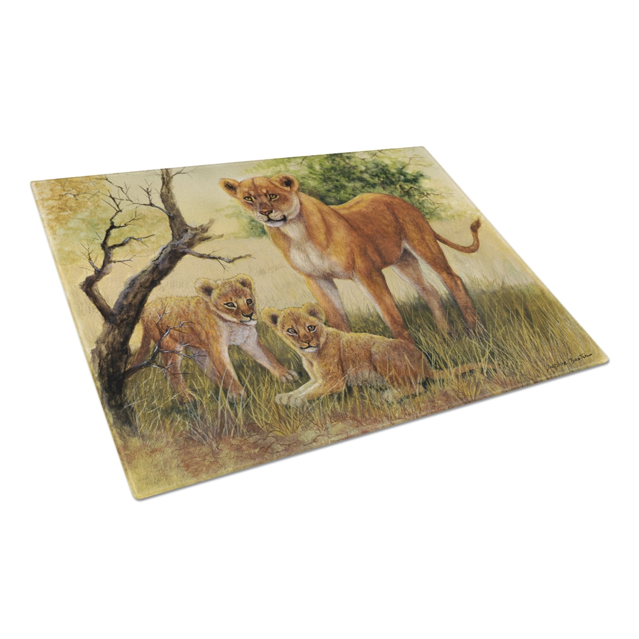 Lion and Cubs by Daphne Baxter Glass Cutting Board Large