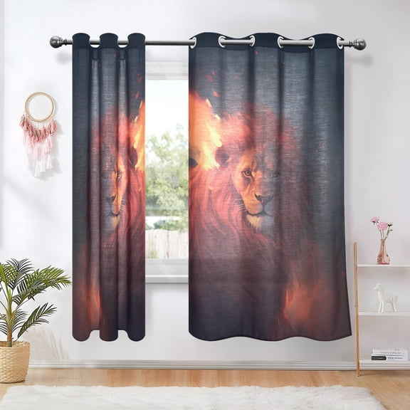 Lion and Fire Blackout Curtains Thermal Insulation 63 inch Grommet for Bedroom Living Room Bathroom Kitchen Windows 2 Pack