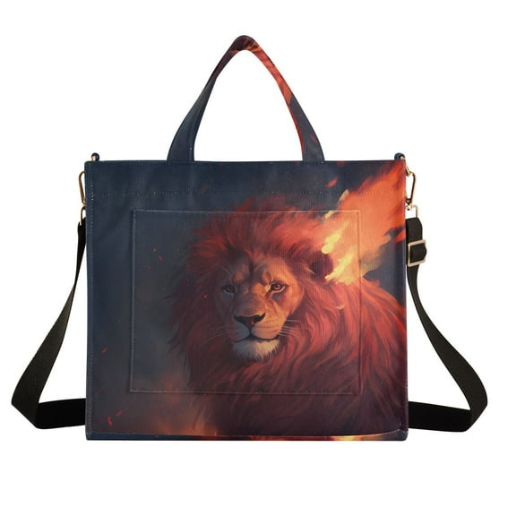 Lion and Fire Corduroy Tote Bag Handbag Large Messenger Bag Shoulder Crossbody Zipper Bag Purse