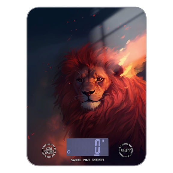 Lion and Fire Food Scale Digital Kitchen Scale Waterproof Tempered Glass Tare Function 11 lb for Baking Cooking Meal Prep