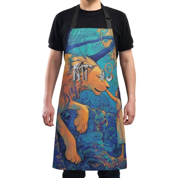 Lion and Girl Chef Kitchen Apron with Pockets for Women Waterproof Aprons for Cooking Baking