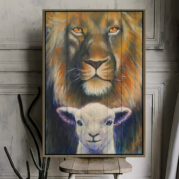Lion and Lamb Canvas Wall Art – Symbolic Christian Home Decor – Strength and Peace Artwork – Inspirational Gift for Faith, Living Room, or Office