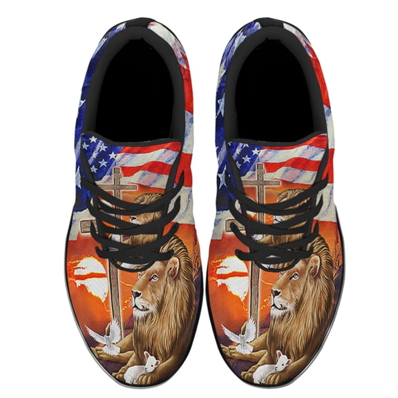 Lion and Lamb ChriStan Cross American flag Shoes Sneakers Black Size 3.5