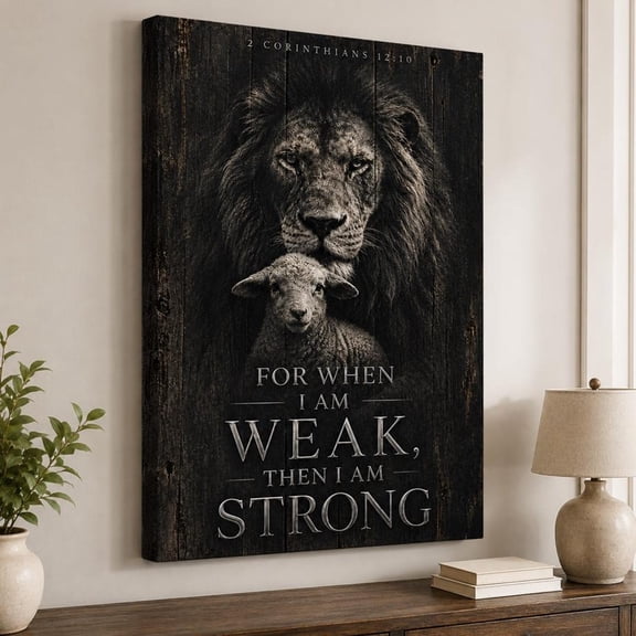 Lion and Lamb Christian Framed Canvas Wall Art Décor, Bible Verse Scripture Print, Inspirational Religious Wall Decor Gift