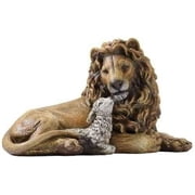 lion and lamb laying together religious christmas figurine