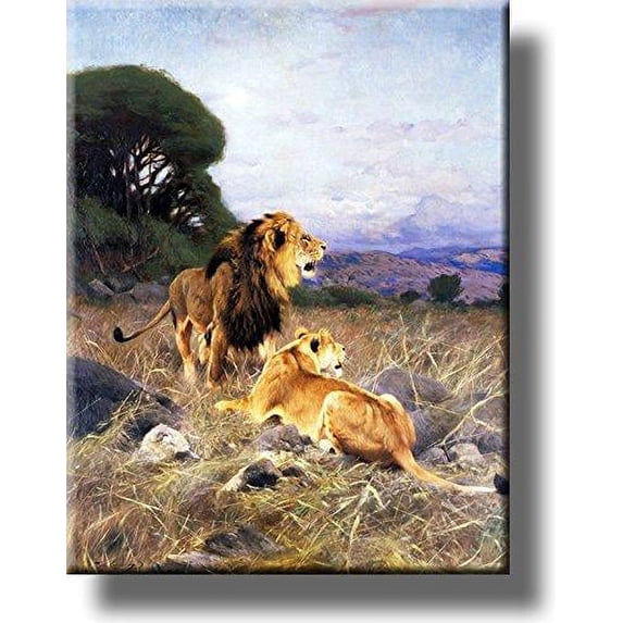Lion and Lioness Picture on Stretched Canvas, Wall Art Decor, Ready to Hang!