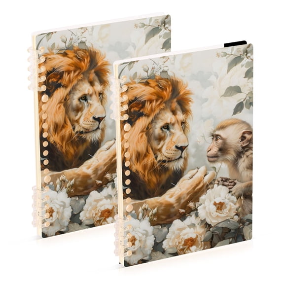 Lion and Monkey in Floral Notebook Detachable Coil Notebook Diary Plan Book A5 Size 60 Pages 1 Pack