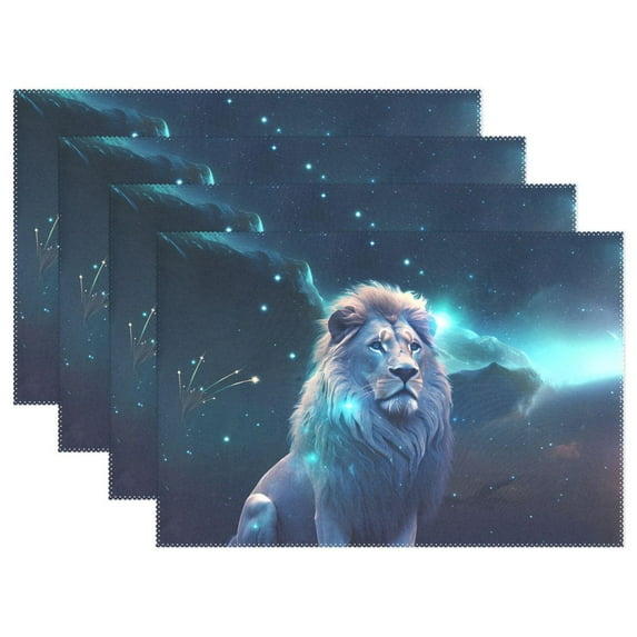 Lion and Moon 12×18 inch Placemats Heat Resistant Washable Foldable Rectangular Placemats Set Decoration Indoor Outdoor for Kitchen Dining Table 6PCs