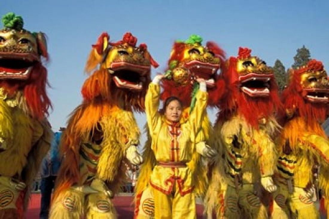 Lion dance performance celebrating Chinese New Year Beijing China - MR Canvas Art - Keren Su DanitaDelimont (36 x 24)