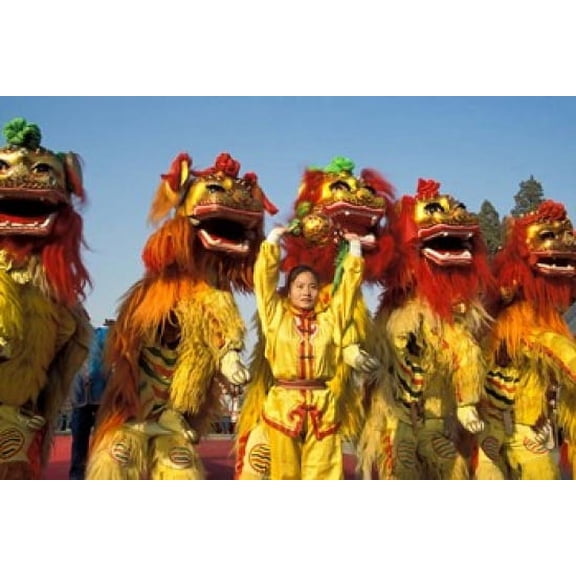 Lion dance performance celebrating Chinese New Year Beijing China - MR Poster Print by Keren Su (36 x 24)