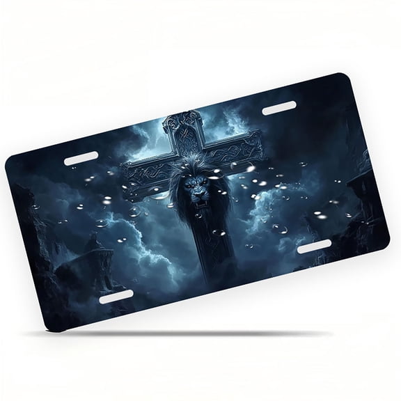 Lion headed Cross Front License Plate, Metal License Plate, Funny Standard Plates Personalized Novelty Decorative For Men/Women/Boys/Girls Car 6×12 Inch