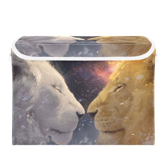 Lion in Universe Foldable Storage Bins with Lids Handles Collapsible Storage Containers Tote Boxes 16.5 x 12.6 x 11.8 inches