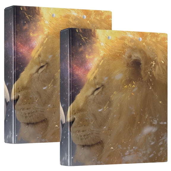 Lion in Universe Round Ring Binder 3 Rings 1.5" Capacity File Storage for A4 Size 2 Pack
