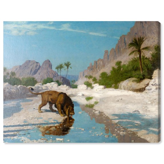 Lion in the Desert 1972 Canvas Classic Landscapes by Art Remedy, Gallery Wrapped, 36" x 30"