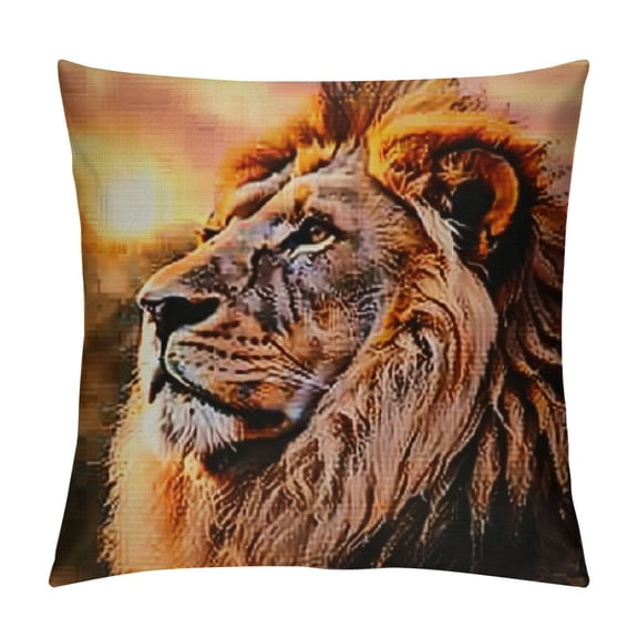 Lion llow Case Wild King Animal African Savannah Sunset Cloud Throw Pillow Cover Decorative Square Cushion Canvas for Women Men Sofa Bed