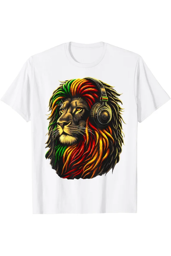 Lion of Judah Jamaican Rasta Reggae Music Graphic Artist Tee Unisex T-Shirt ,up to size 5XL
