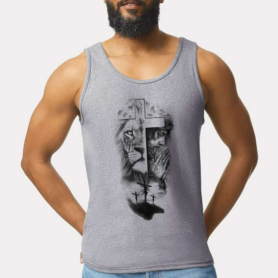 Lion of Judah Jesus Tank Top – Men's Christian Faith Muscle Tank, Bold Religious Graphic, Casual Spiritual Summer Top