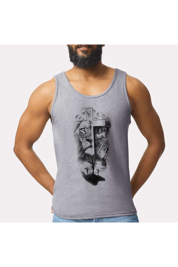 Lion of Judah Jesus Tank Top – Men's Christian Faith Muscle Tank, Bold Religious Graphic, Casual Spiritual Summer Top