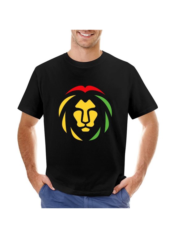 Lion of Judah. Reggae Music Vector Men’s Graphic T-shirt Vintage Short Sleeve Sport Tee Black 3XL