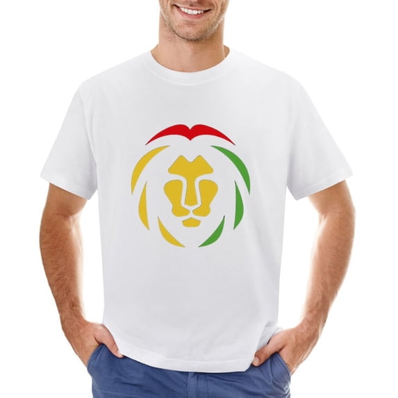 Lion of Judah. Reggae Music Vector Vintage T-shirt Mens Cotton Classic Crewneck Short Sleeve Tees Unisex White 5XL