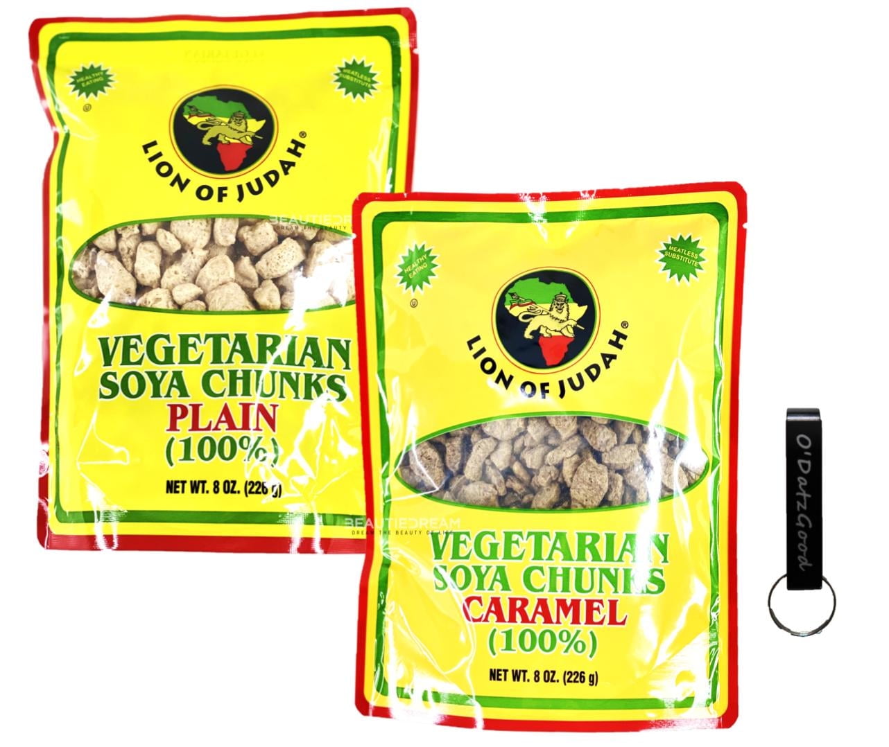 Lion of Judah Soya Chunks Plain & Caramel 8 oz (226g) Pack of 2 Packaged w/ ODatzGood