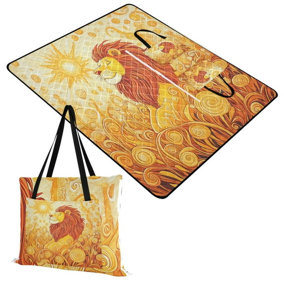 Lion on Golden Field Extra Large Picnic Beach Blanket Waterproof Sand Proof Portable Outdoor Mat 60x80