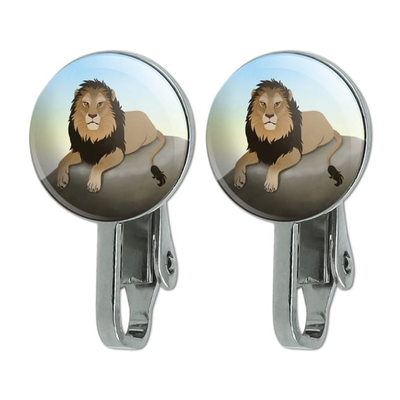 Lion on a Rock Novelty Clip-On Stud Earrings