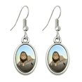 thumbnail image 1 of Lion on a Rock Novelty Dangling Drop Oval Charm Earrings, 1 of 3