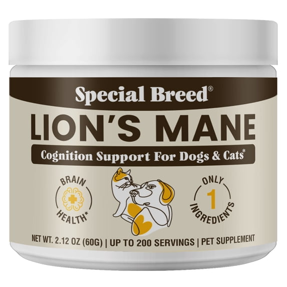 Lion’s Mane for Dogs & Cats - Cognitive & Brain Support Supplement - Supports Memory, Focus & Nervous System Health - Organic Mushroom Powder - 200 Servings