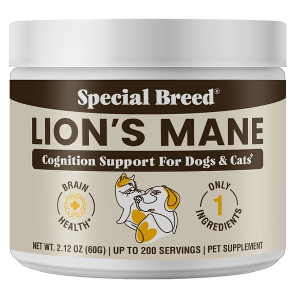 Lions Mane for Dogs & Cats - Cognitive & Brain Support Supplement - Supports Memory, Focus & Nervous System Health - Organic Mushroom Powder - 200 Servings