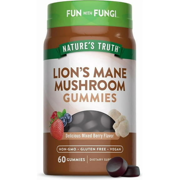 Lion's Mane Gummies for Adults | 60 Count | Mixed Berry Flavor | by Nature's Truth