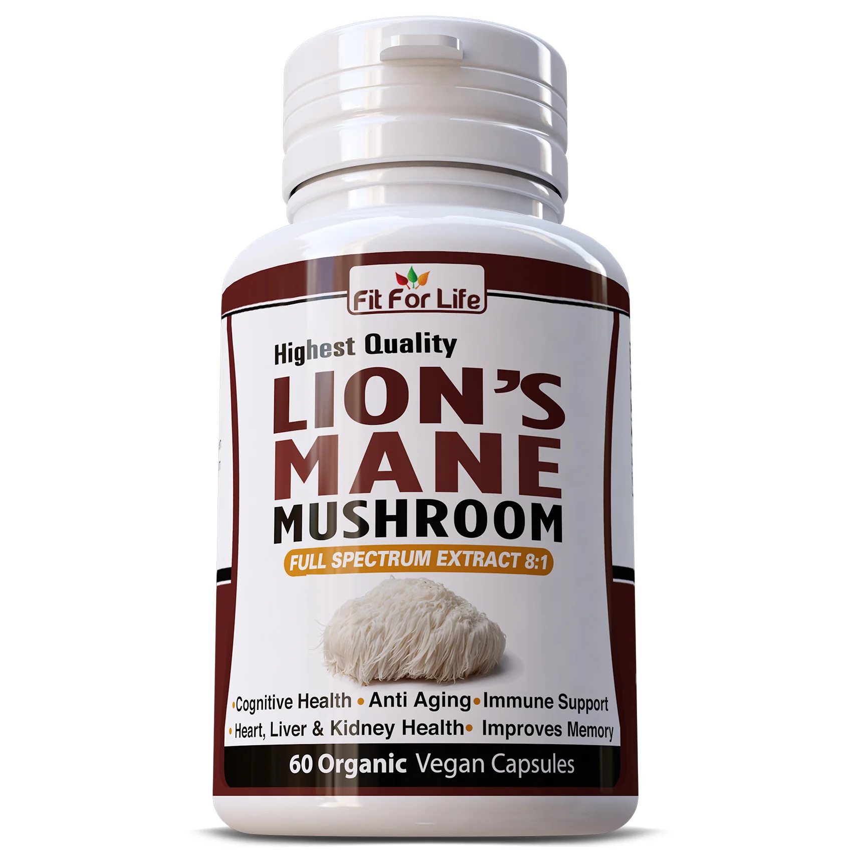Lion's Mane Mushroom Organic Herbal Supplement 60 Pills 500mg Capsules
