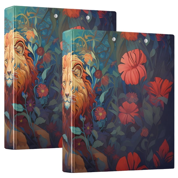 Lion with Flowers Leaves 3 Ring Binders 1.5 inch Hardcover File Folders with Interior Pockets A4 Size Organizer for School Office Hospital