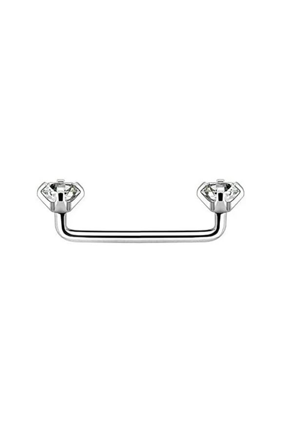 316L Surgical Steel 14G Internally Threaded Staple Surface Barbell with Prong Setting CZ