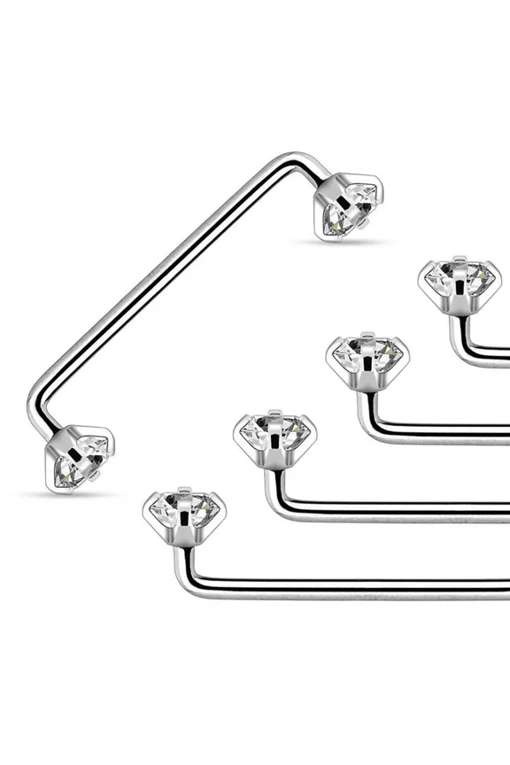 16G Internally Threaded Staple Surface Barbell with Prong Setting CZ Surgical Steel Piercings Jewelry for Women Men Sold Each