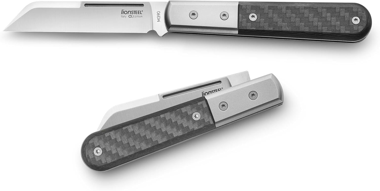 LionSTEEL Barlow Folding Pocket Knife - Titanium Bolsters, M390 Steel, Clip Point Blade, Made In Italy