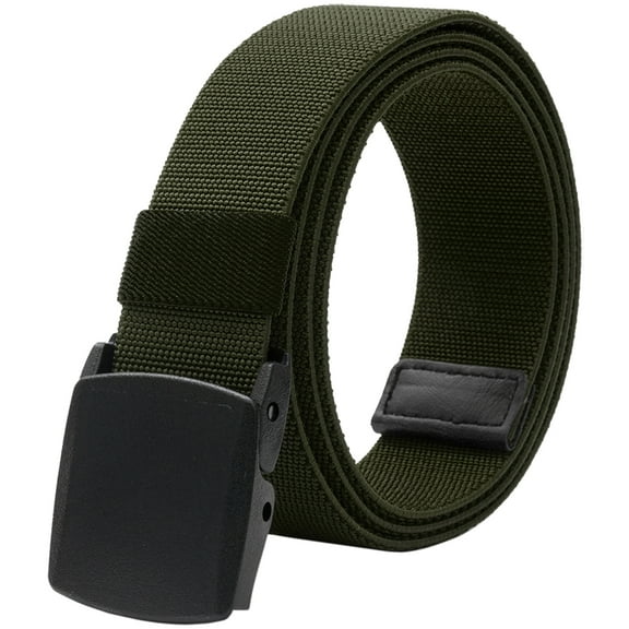 LionVII Men's Elastic Stretch Belts for Men with No Metal Plastic Buckle for Work Sports, Easy Trim to Fit 27- 46" Waist (Army Green)