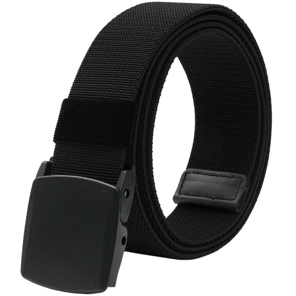 LionVII Men's Elastic Stretch Belts for Men with No Metal Plastic Buckle for Work Sports, Easy Trim to Fit 27- 46" Waist Black