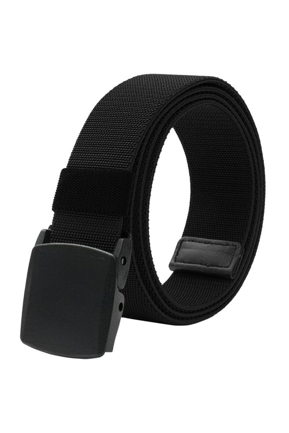 Men's Elastic Stretch Belts for Men with No Metal Plastic Buckle for Work Sports, Easy Trim to Fit 27- 46" Waist Black