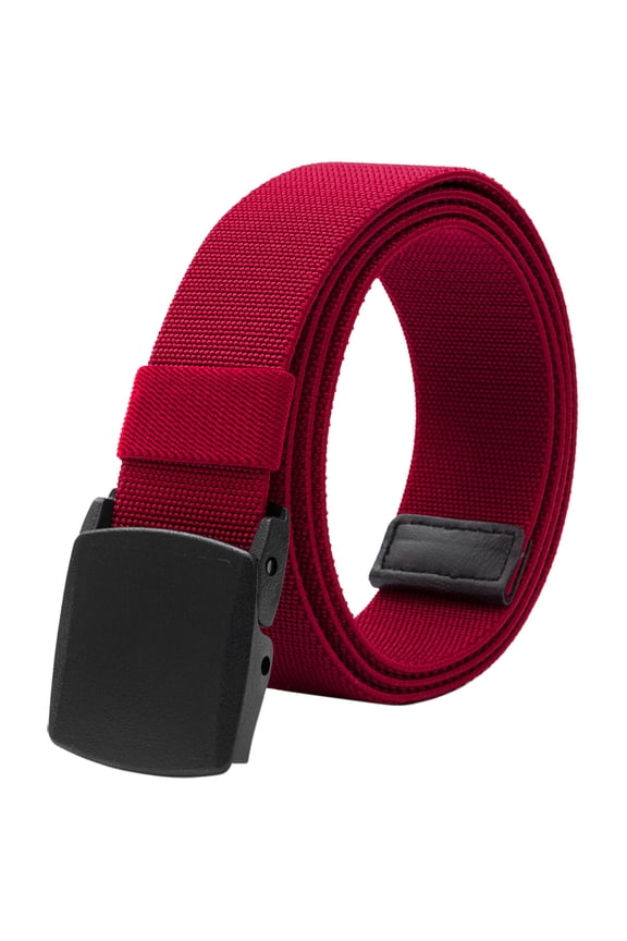 Men's Elastic Stretch Belts for Men with No Metal Plastic Buckle for Work Sports, Easy Trim to Fit 27- 46" Waist Red