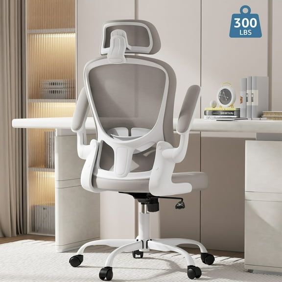 Lioncin High Back Ergonomic Desk Chair Office Chair, Breathable Mesh Desk Chair with Adjustable Lumbar Support and Headrest,Light Gray