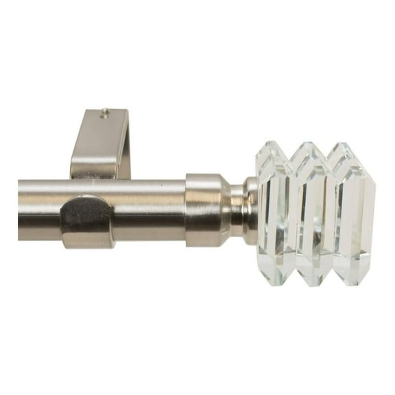 Lione 1-Inch Diameter Single Window Treatment Curtain Rod, Crystal Finial, 84-inch to 120-inch Adjustable, 84"-120" Satin Nickel