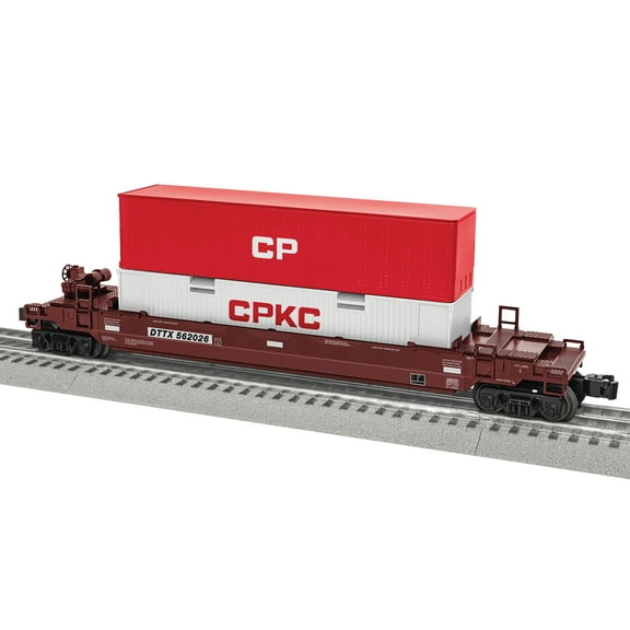 Lionel CPKC Maxi-Stack O Gauge Model Train Flatcar with Double Container Load 2528030