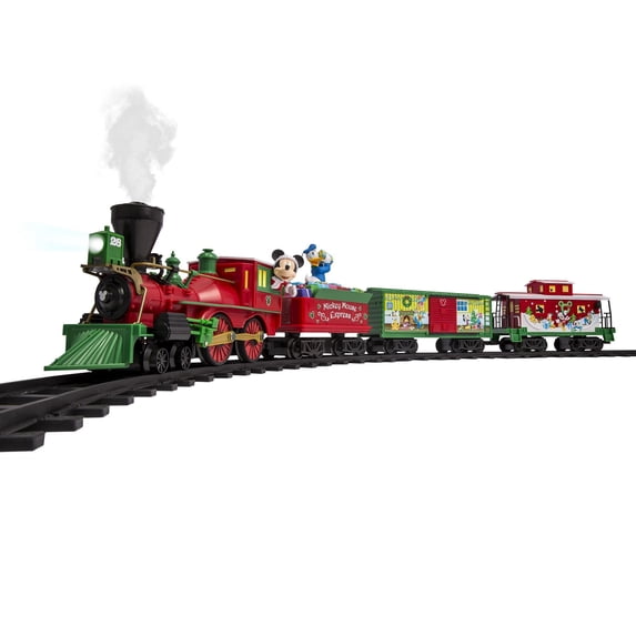 Lionel Disney Battery Operated Mickey Mouse Express Toy Train Set with Bluetooth, Locomotive, Train Cars, and Track with Authentic Train Sounds, Lights, and Water Vapor Smoke Effects